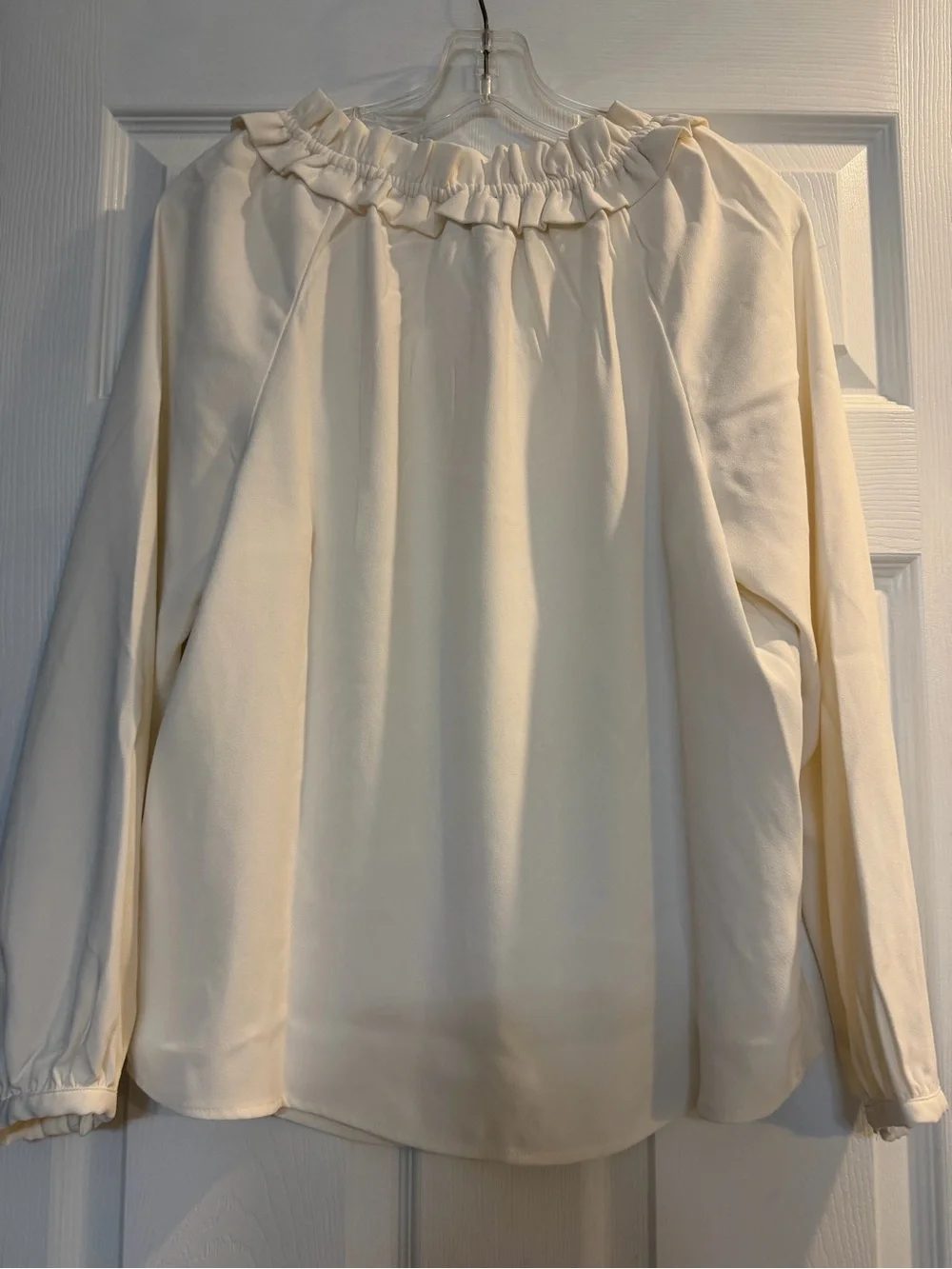 J. Crew EUC Drapey Ruffle Neck Top in 365 crepe in ivory M